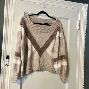 Express Cream and Brown Crew Neck Sweaters